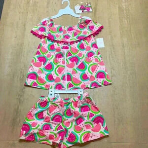 NWT Tommy Bahama,shirt, shorts, barrettes size 7-8